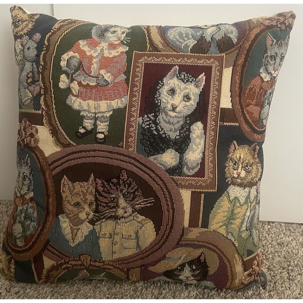 Vintage Dakotah Cat Portrait Tapestry Throw Pillow 16"x16”